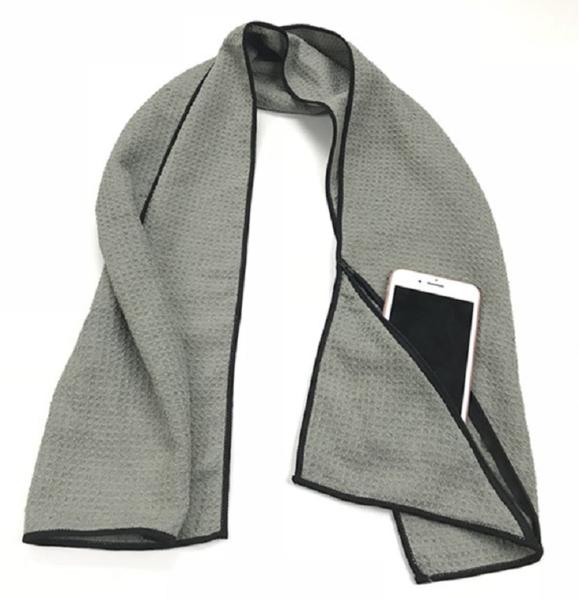 Microfiber Waffle 100x40cm Absorbent Sports Towel With Zipper Pocket Multifuncti