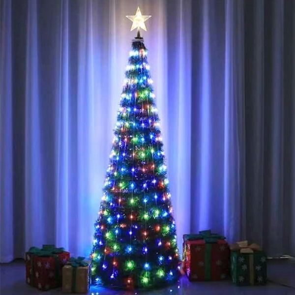 1.2m/1.5m/1.8m Christmas Tree Crystal Pendants Decor LED Light String Festoon Fairy Lights New Year Party Decor Lamp Garland