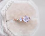 Natural Lavender Quartz Ring , 925 Sterling Silver Rose Gold Plated Five Stone