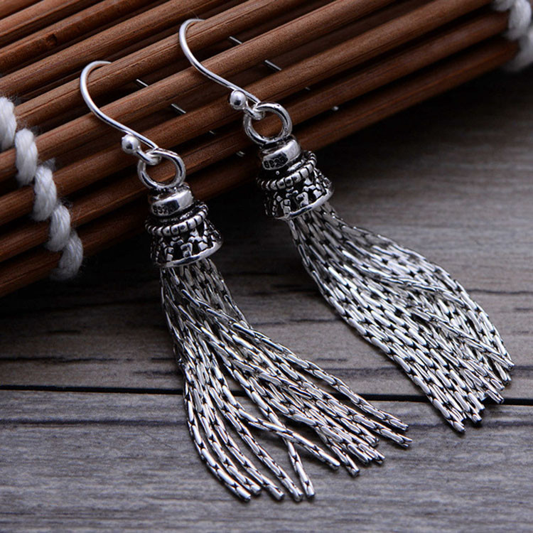 Trendy Retro Women Jewelry Thai 925 Silver Tassels Danlge Earrings(058026)