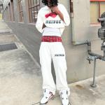 Oem Crop Screen Print T Shirt Drop Shoulder Boxy Tee Double Waist Baggy Sweat