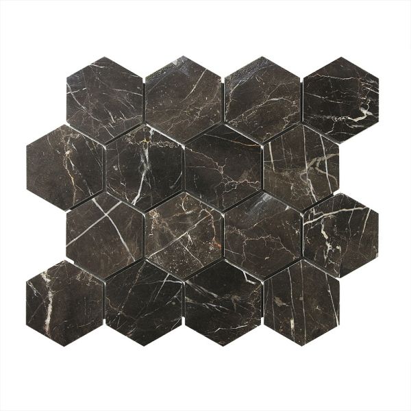 Hexagon shape chip 3x3 inch tile Dark emperador marble mosaic for wall flooring design