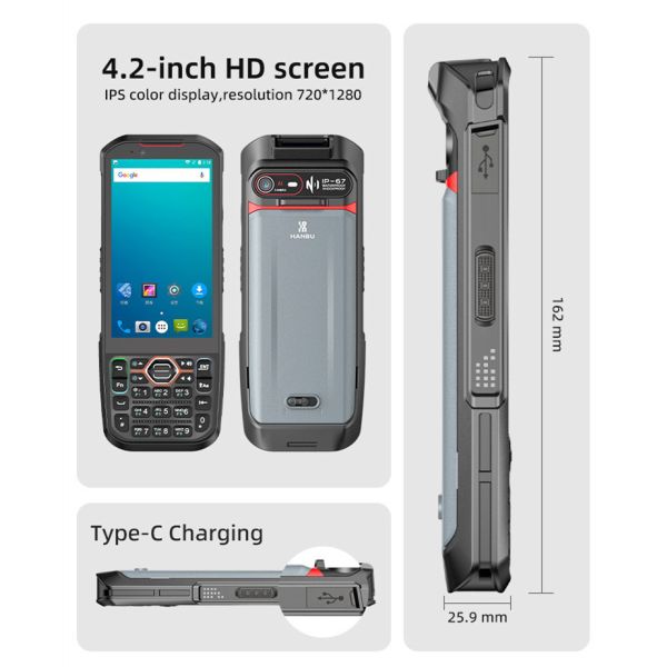 13.56MHz Data Collector IP67 Pda Barcode Scanner Android Built In Spare Battery