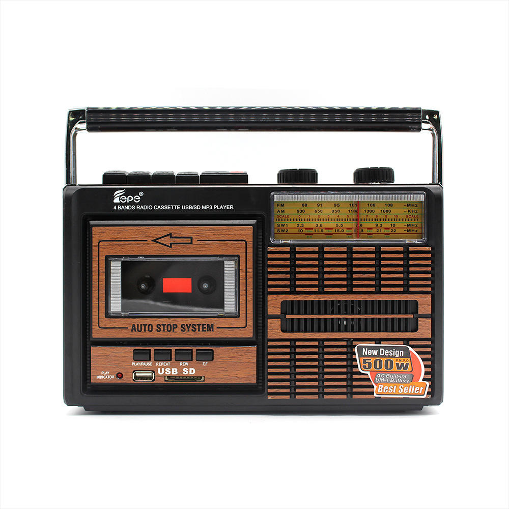 Retro Cassette Tape Portable Clock Radio Wireless Stereo With Telescopic Antenna