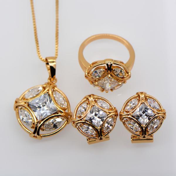 New Trendy Jewelry Set Women Party Gift 18K Real Gold Plated white zircon