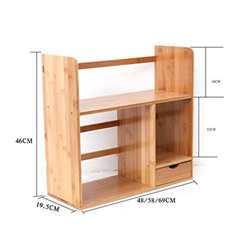 Bamboo Desktop Bookshelf with Drawer and Magazine Rack Storage Holders Single Tier