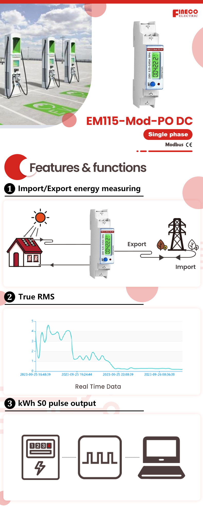 EM115-Mod-PO 120/230V 100A AMR DC Electricity Meter Cards for Smart Energy Monitoring