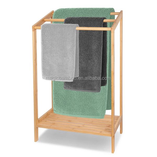 Customized Color 3 Tier Freestanding Bamboo Towel Holder for Bathroom