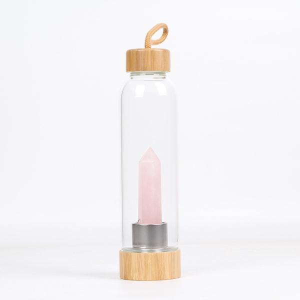 Wellness Healing Gemstone Glass Bottles For Water Storage , Infused Rose Quartz