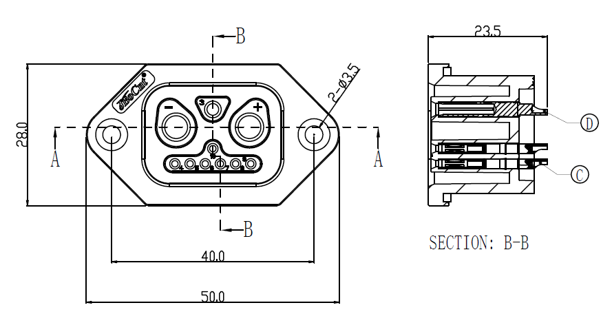 Compact Lithium Battery Power Connector 2+1+7P 40A EV Battery Connector