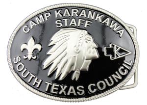 Wholesale Customized Zinc Alloy 3D CAMP Karankawa Staff Belt Buckle with Soft Enamel, Misty Nickel Plating from china suppliers