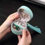PU Leather Mini Round Jewelry Gift Boxes Bulk For Tassel Earring Ring Packaging