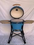 Charcoal 22 Inchs Ceramic Kamado Grills Blue Smooth Surface BBQ Bamboo Handlle