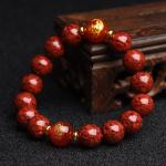 Round Bead Cinnabar Lucky Bead Buddhist Rosary Bracelet for Men and Women