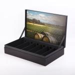 Tailered Rigid Black Paper With Texture 6 Bottle Wine Packaging Box With
