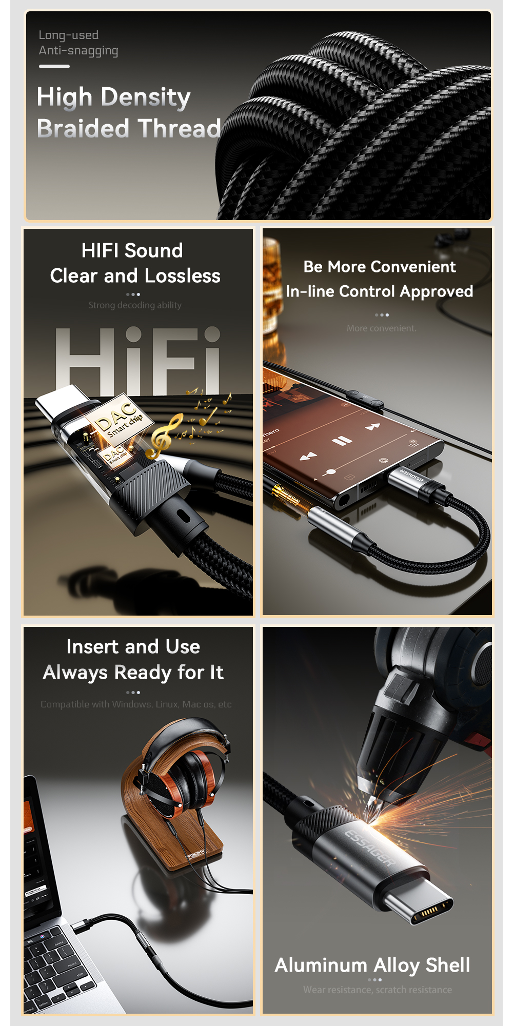 USB C Lightning To 3.5mm OTG Adapters For Mobile Phones Tablets Headphone