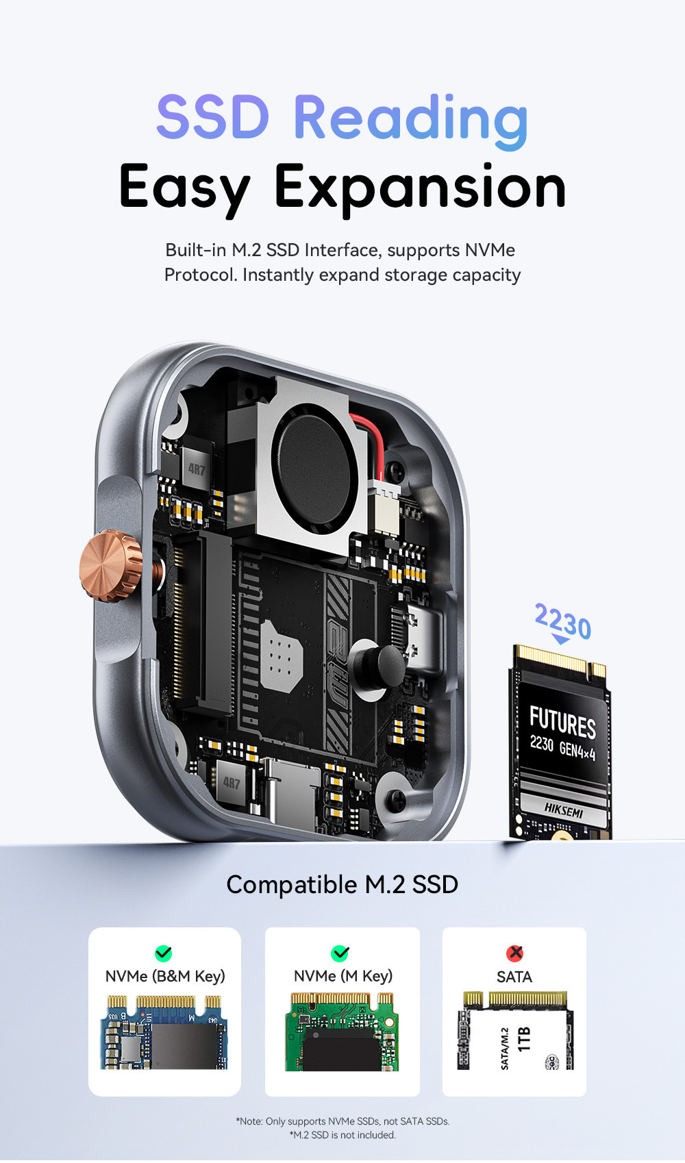 ESSAGER ES-YP01 100W 10Gbp USB 3.2 External Hard Drive Aluminum Type C Magnetic Nvme 2230 M.2 SSD HDD Enclosure