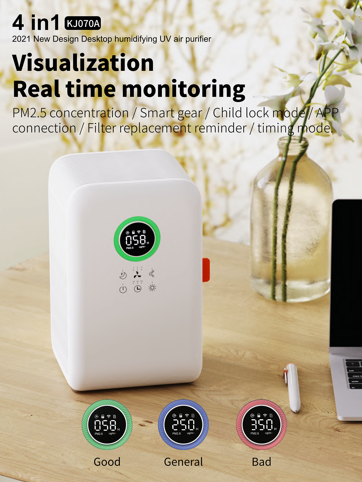 HOMEFISH Hepa Filter Household Air Purifier Ion Humidifier 400ml