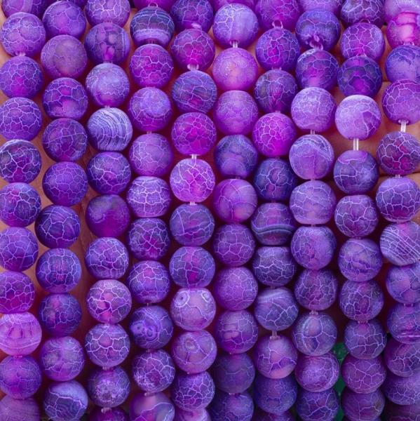 Purple Weathered Agate Loose Bead Strands Semi Precious Stone Matt Frosted