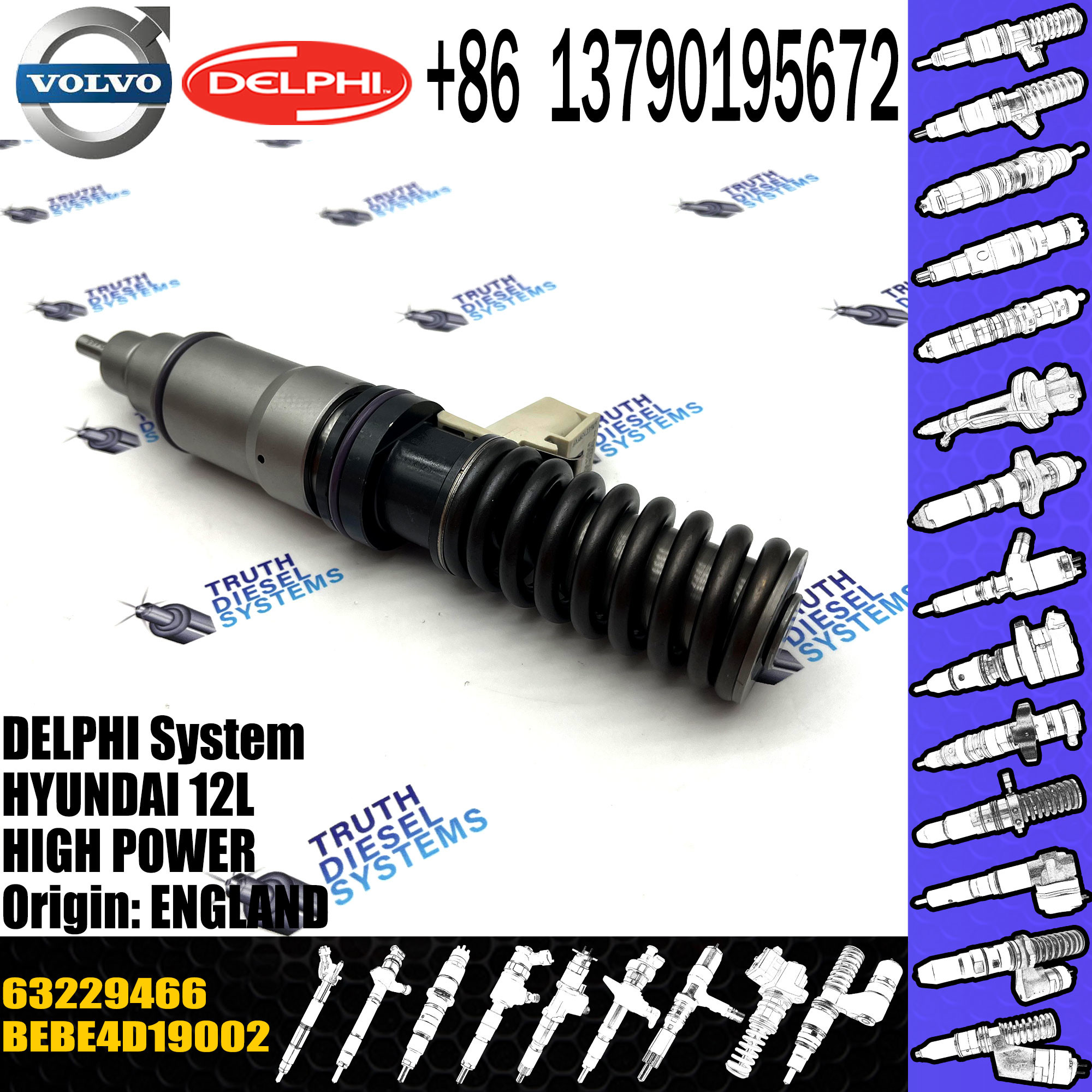 Direct Sale Diesel Fuel Injector 63229466 33800-84820 BEBE4D19002 For HYUNDAI 12L LOW POWER