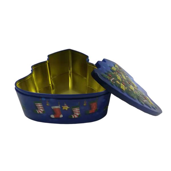 Christmas Tree Shape Cookie Tin Box Glossy Finish Holiday Cookie Tin