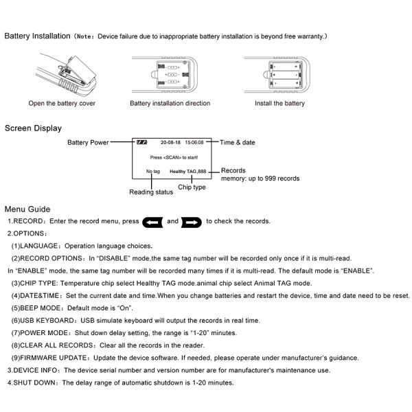8 13 17 134.2khz Temperature Microchip Reader FDX-B Scanner 1000 ID