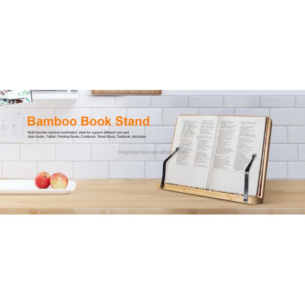 Rectangle Shaped Natural Bamboo Book Stand Tablet Holder with Retro Hollow Appearance