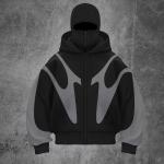 Heavy Cotton Mens Patchwork Hoodie Double Layered Masked Full Balaclava Zip
