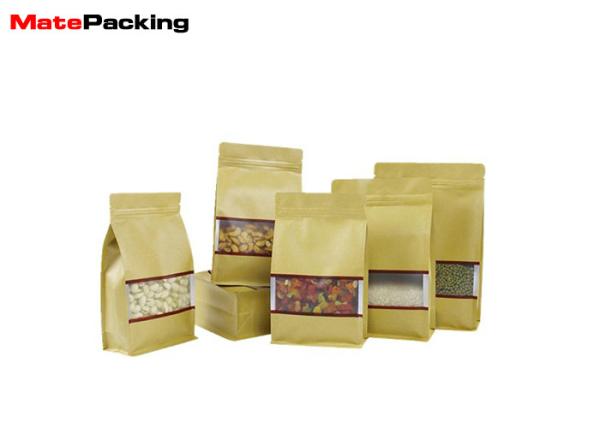 Clear Window Flat Brown Kraft Paper Bags Zipper Foil Lined 0.12mm Thickness For