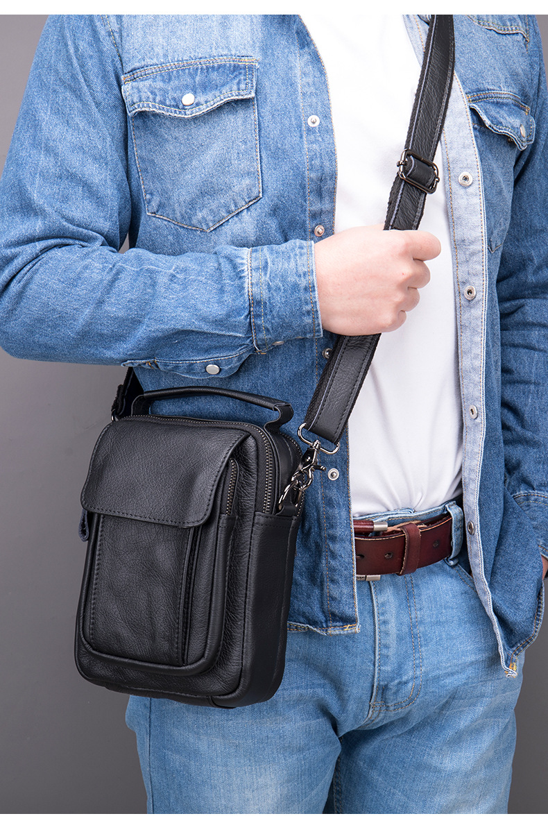 Genuine Leather Men Messenger Bag Vintage Style Calfskin Crossbody Shoulder Bag for Men