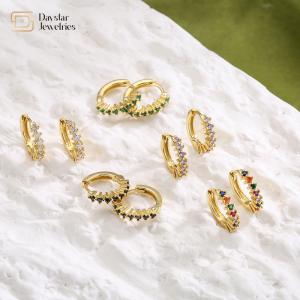 Wholesale Diamond Zircon Huggie Hoop Earrings , 18k Rhinestone Small Circle Earrings from china suppliers
