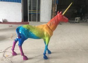 Wholesale Artificial Rainbow Unicorn Fiberglass Animal Statues Gold Horn Holiday Decoration from china suppliers