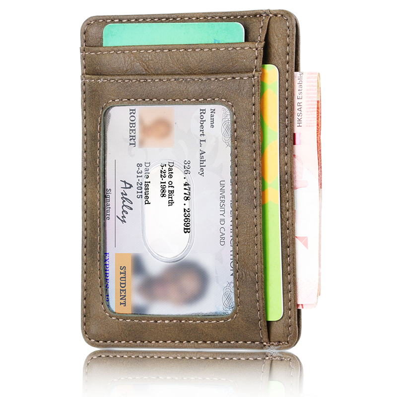 2024 Mens Pu Leather Credit Card Holder Rfid Blocking Wallet Slim Card Holder Solid Color