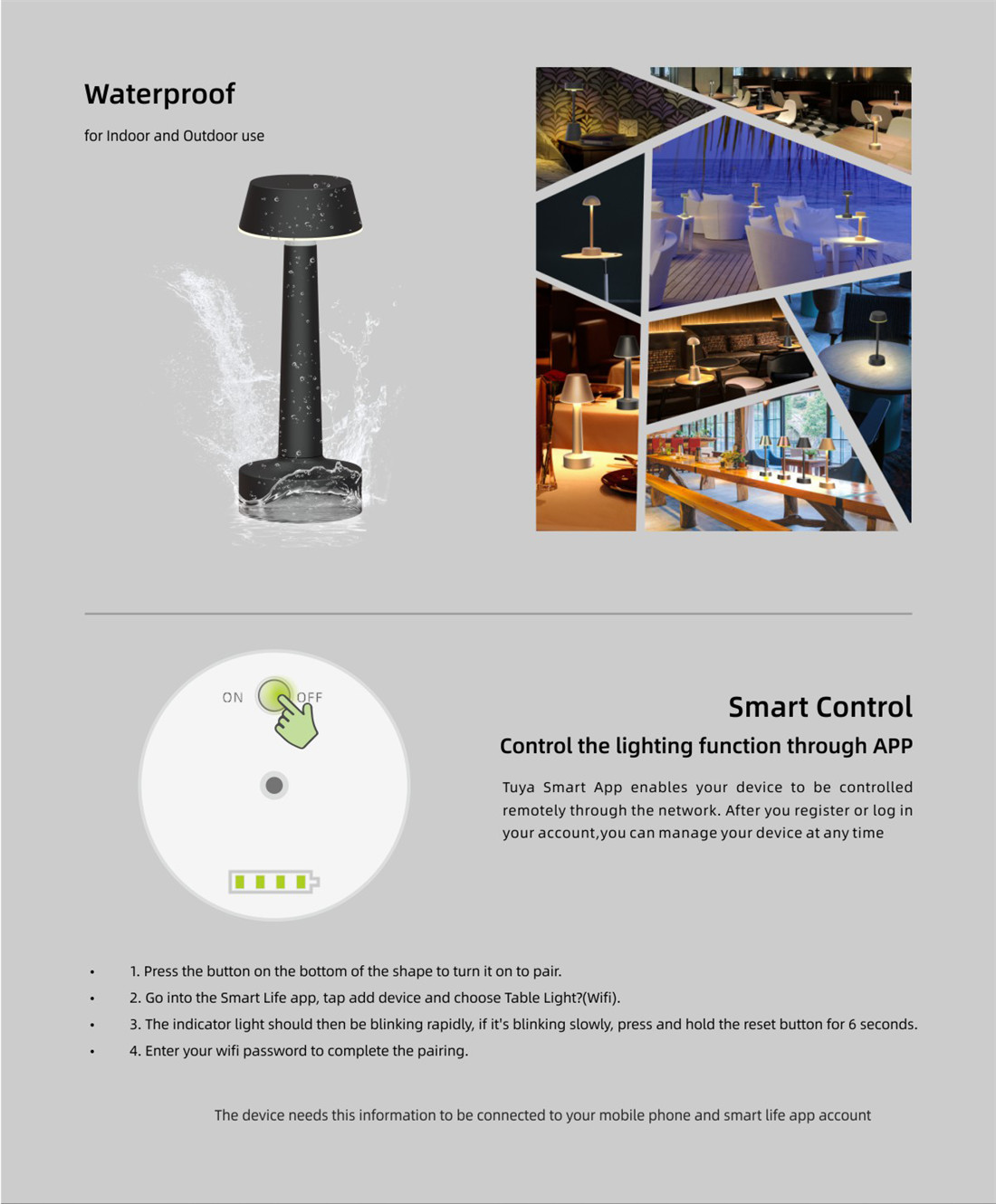 Smart Cordless Table Lamp, Modern Design Phone Control Portable Night Light for Living Rooms, Bedrooms and Camping