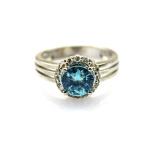 Women Jewelry 925 Silver Ring with Blue Topaz Cubic Zircon (R5)