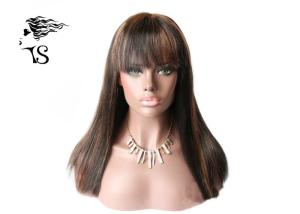 Wholesale Dark Brown Human Hair Lace Front Wigs With Bangs 100% Indian Remy Silky Straight from china suppliers