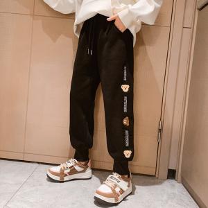 Wholesale Thickened Warm Casual Grey Black Childrens Joggers Cartoon Bear Pattern from china suppliers