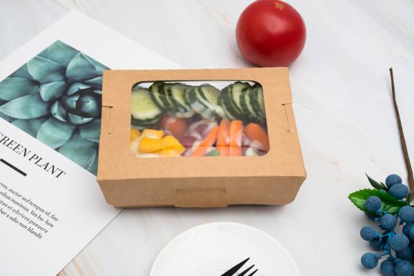 Disposable Food Salad Takeaway Boxes Eco Friendly 650ml Kraft Paper Lunch Box