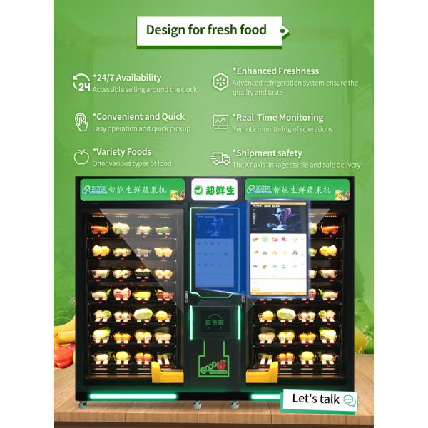 XYZ Custom Touch Screen Self Two Big Cabinet Refrigerated Fresh Salad Vegetable Egg Sandwich Vending Machine for Foods
