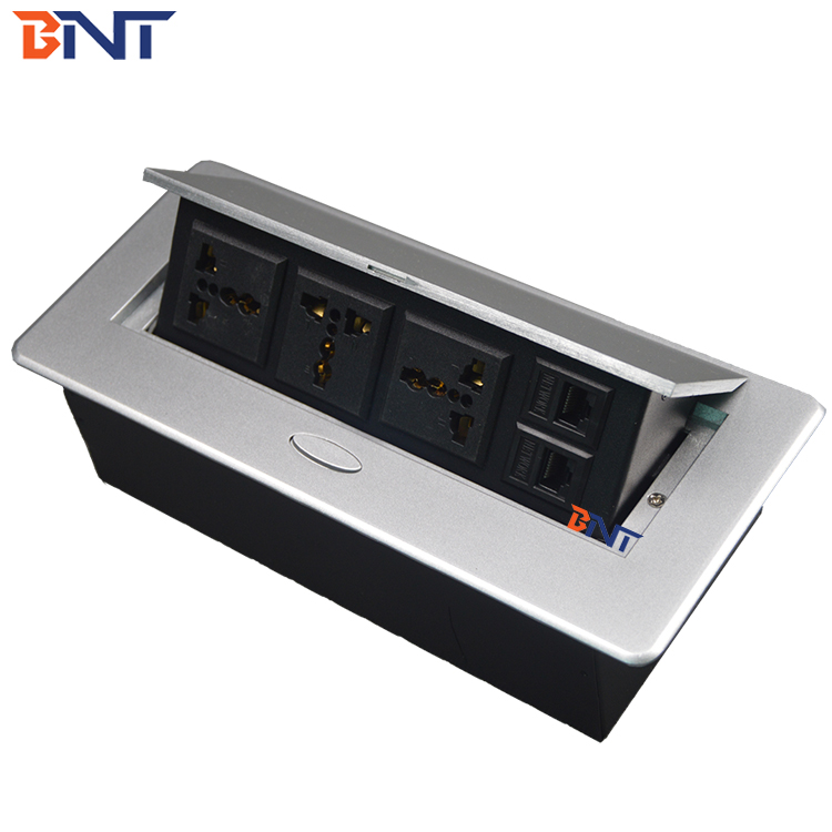 Multi-Functional Zinc Alloy/Iron Office Desktop Tabletop Socket Pop-up Power Socket 2 RJ45 Plug 3 AC Outlets 5A Rated Current
