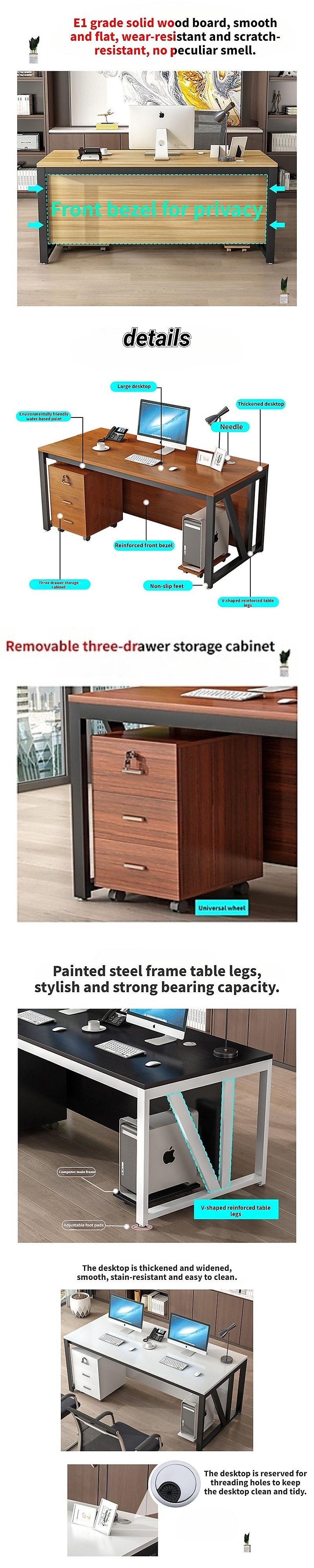 Solid Wood Office Study Desk Side Table Morden Office Workstation Fruniture for Gaming