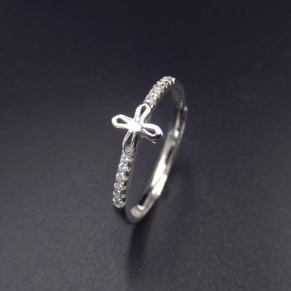 Artistic Cross Shape Sterling Silver Cubic Zirconia Solitaire Ring 925 For