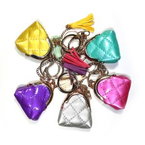 Wholesale Hand Stitched 5cm Grid PU Leather Mini Coin Bag Keychain For Ornaments from china suppliers