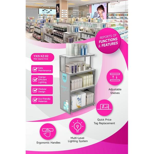 YXiS-XZ-02 Gray Edge Trims Skincare Display Cabinet with 20*20mm Iron Tube