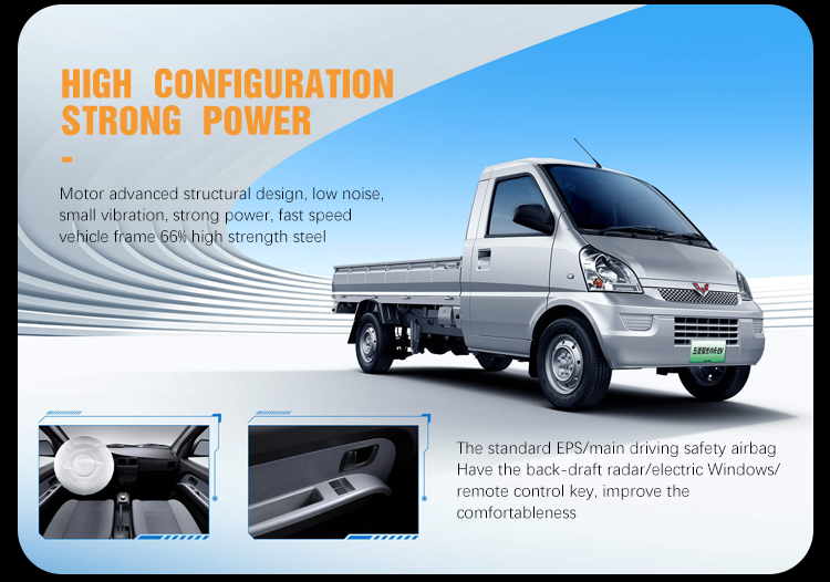 Wuling Miniev Zhengtu Pickup 4x4 Electric Truck with Trailer 2-door 2-seater Van Trickle Charge 9 Hours Mini Cargo Truck