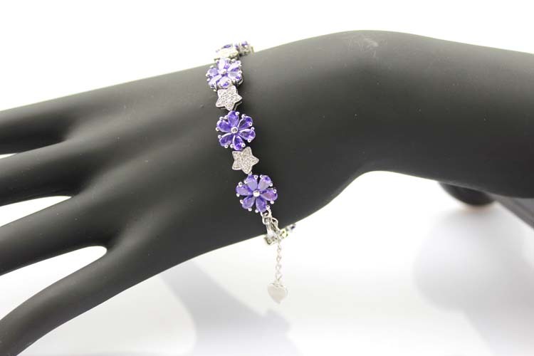 Sterling Silver Link Flower Amethyst Cubic Zircon Tennis Bracelet(B01PURPLE)