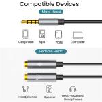 1 Male to 2 Female Headset Y Splitter 3.5mm Jack Audio Splitter Cable