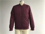 Menswear Zip Through Burgundy Polyester Bomber Puffer Jacket With Rib Detail