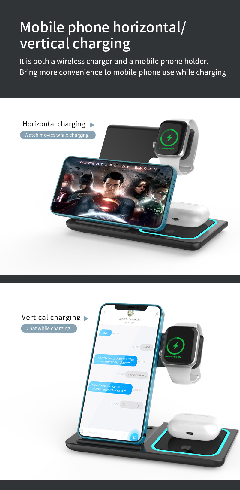 3 In 1 Can Foldable Fast Wireless Charger Customized Logo For Phone Earphone IWatch