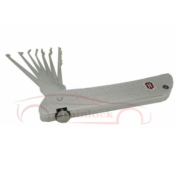 Stainless Steel Foldable 7 in 1 Lock Picking Set Locksmith Tools (Silver)